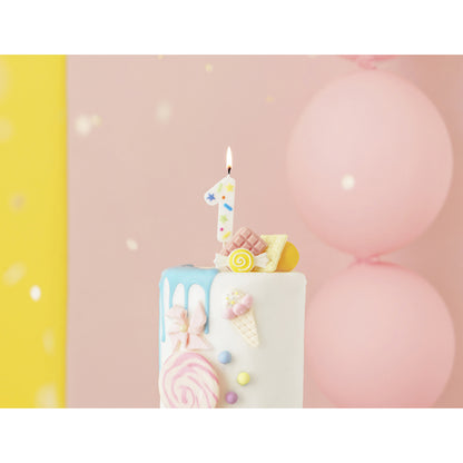 1 taartkaars - cijfer 1 - confetti