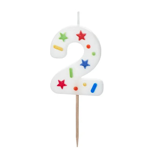 1 taartkaars - Cijfer 2 - Confetti