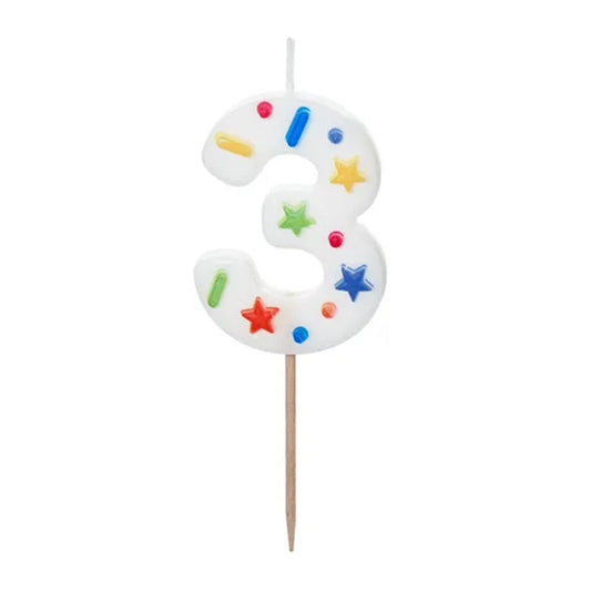 1 Taartkaars - Cijfer 3 - Confetti