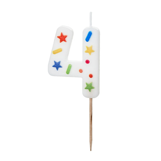 1 taartkaars - Cijfer 4 - Confetti
