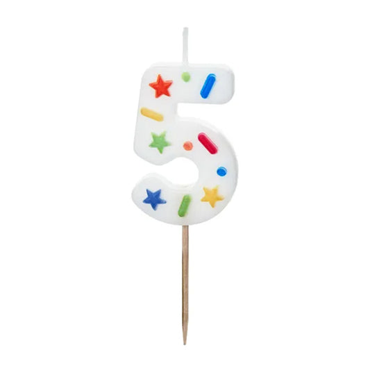 1 taartkaars - Cijfer 5 - Confetti