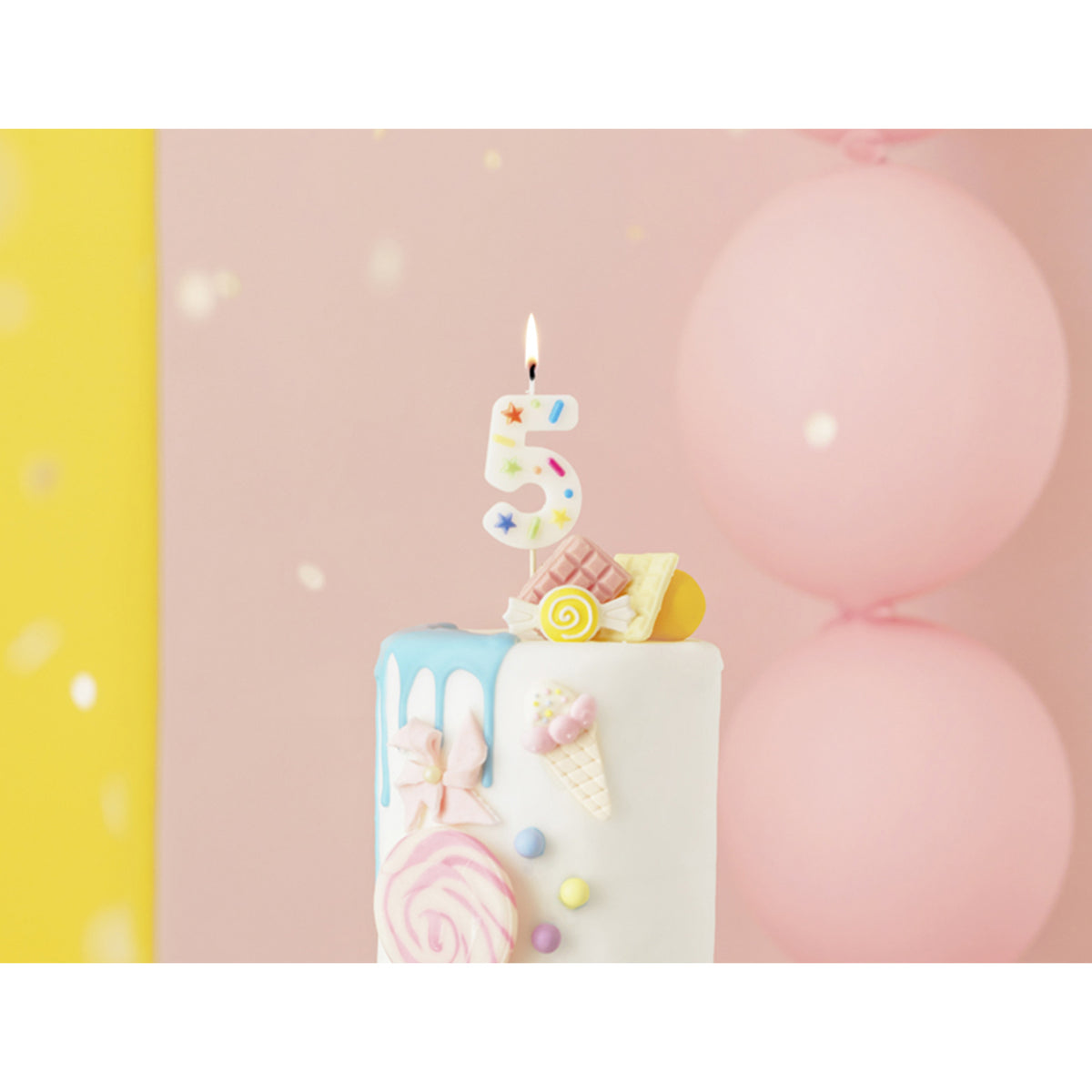 1 taartkaars - Cijfer 5 - Confetti