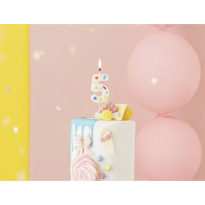 1 taartkaars - Cijfer 5 - Confetti
