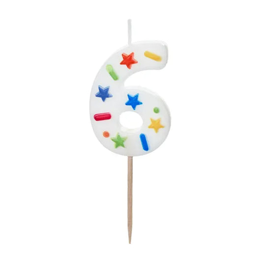 1 taartkaars - Cijfer 6 - Confetti