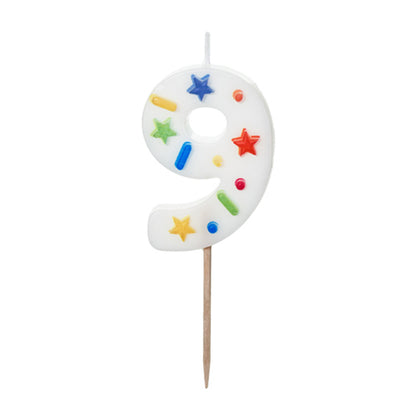 1 taartkaars - Cijfer 9 - Confetti