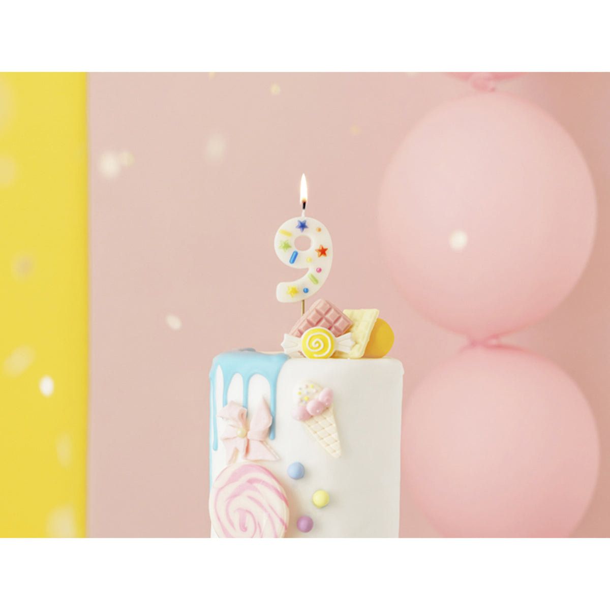 1 taartkaars - Cijfer 9 - Confetti