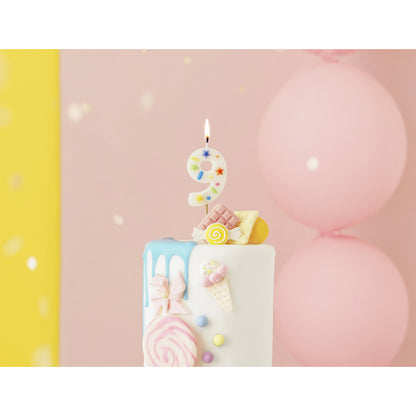 1 taartkaars - Cijfer 9 - Confetti