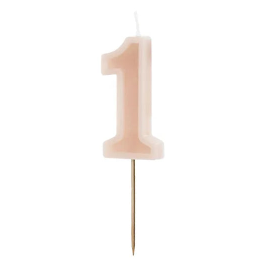1 taartkaars - Cijfer 1 - Oudroze