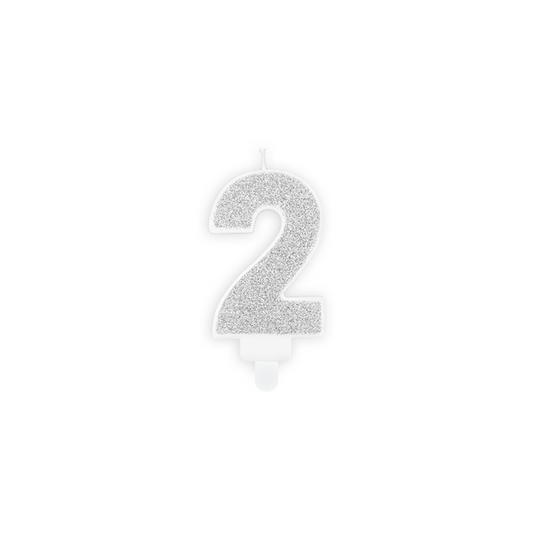 1 Taartkaarsje - Cijfer 2 - Zilver