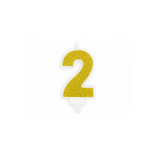 1 taartkaars - cijfer 2 - goud
