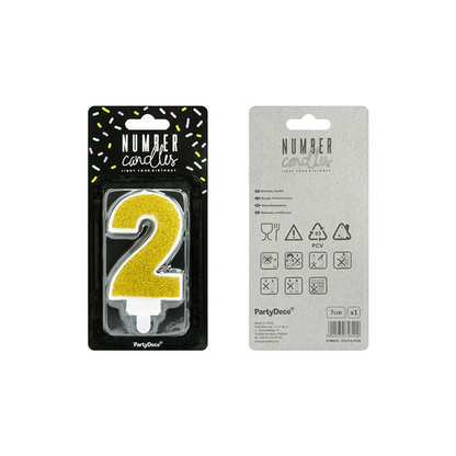 1 taartkaars - cijfer 2 - goud