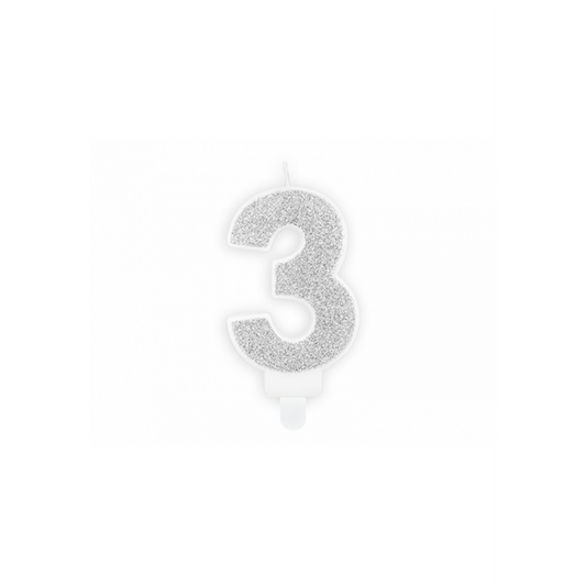 1 Taartkaars - Cijfer 3 - Zilver