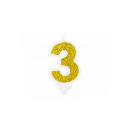 1 taartkaars - Cijfer 3 - Goud
