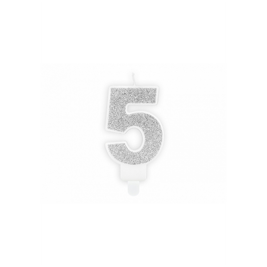 1 taartkaars - Cijfer 5 - Zilver