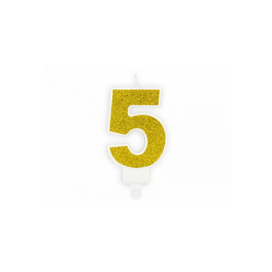 1 taartkaars - Cijfer 5 - Goud