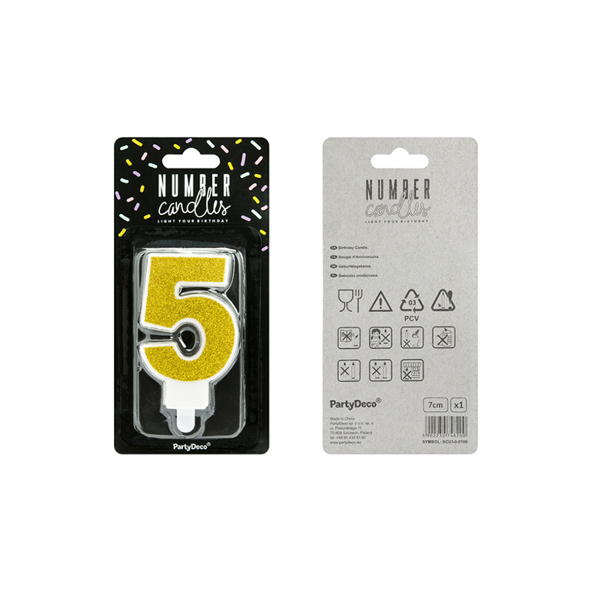 1 taartkaars - Cijfer 5 - Goud