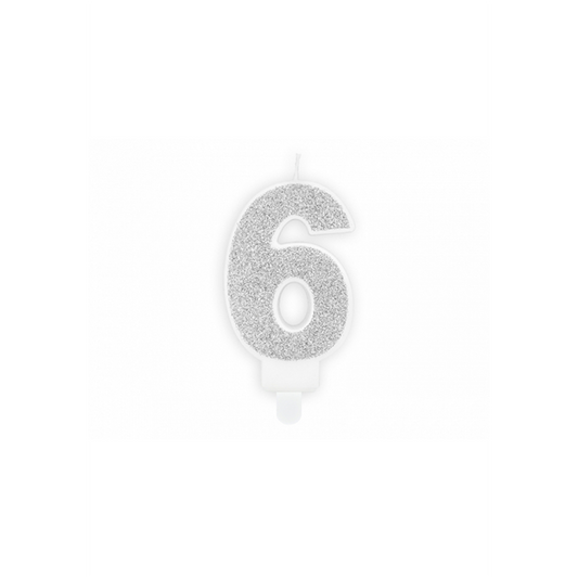 1 taartkaars - Cijfer 6 - Zilver
