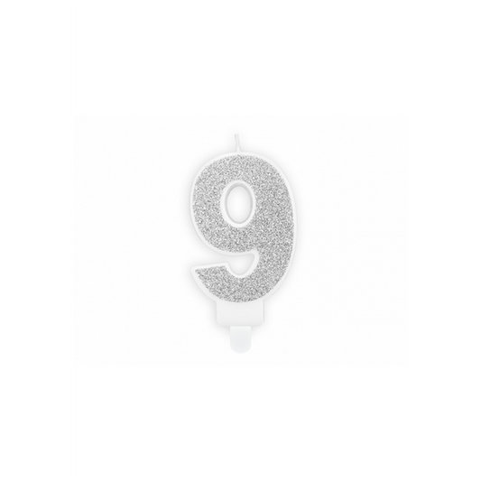 1 taartkaars - cijfer 9 - zilver