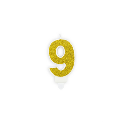 1 taartkaars - Cijfer 9 - Goud