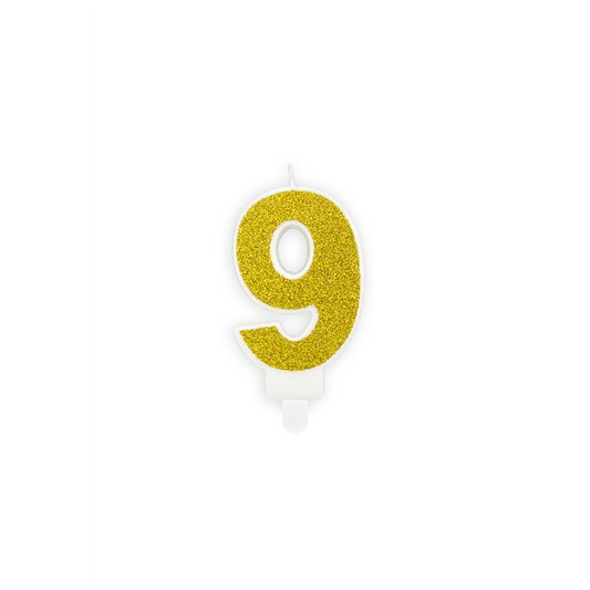 1 taartkaars - Cijfer 9 - Goud