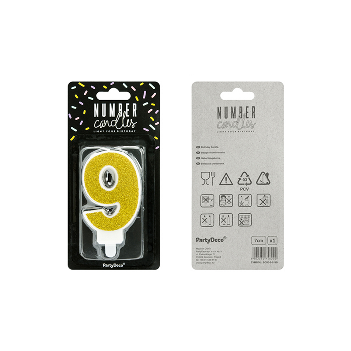 1 taartkaars - Cijfer 9 - Goud