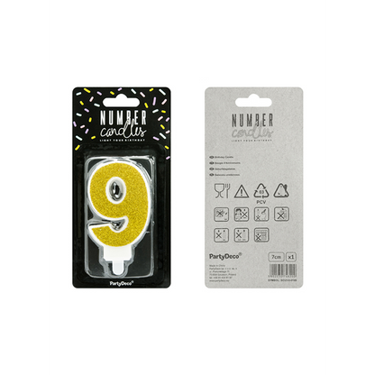 1 taartkaars - Cijfer 9 - Goud