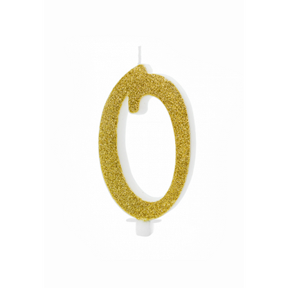 1 Taartkaars XL - Cijfer 0 - Goud Glitter