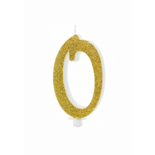 1 Taartkaars XL - Cijfer 0 - Goud Glitter