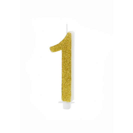 1 Taartkaars XL - Cijfer 1 - Goud Glitter