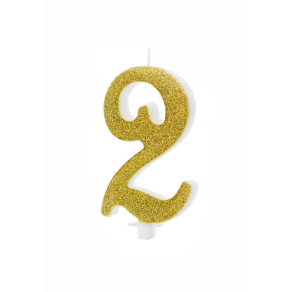 1 Taartkaars XL - Cijfer 2 - Goud Glitter