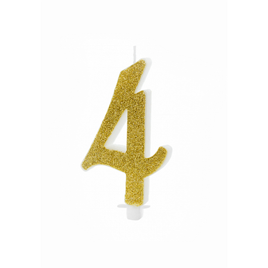 1 taartkaars XL - Cijfer 4 - Goud Glanzend