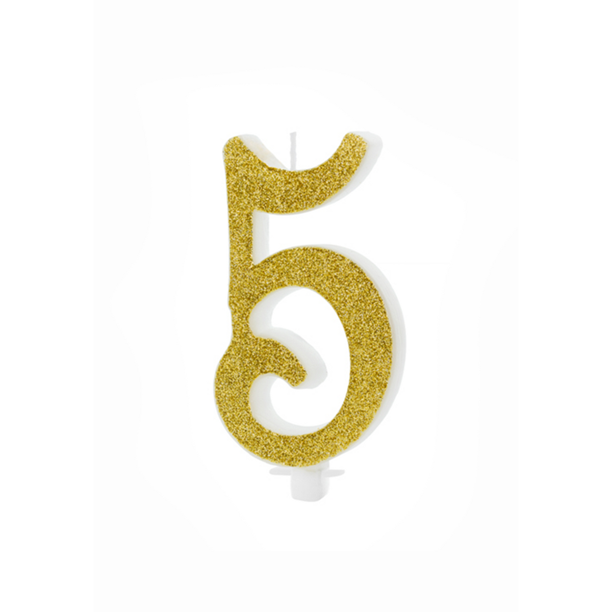 1 taartkaars XL - Cijfer 5 - Goud glitter