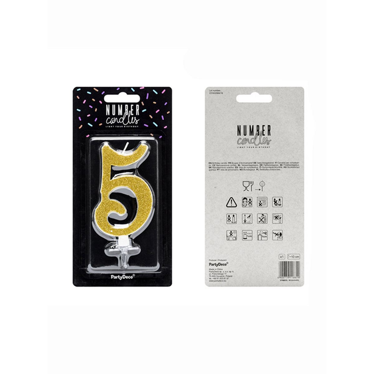 1 taartkaars XL - Cijfer 5 - Goud glitter