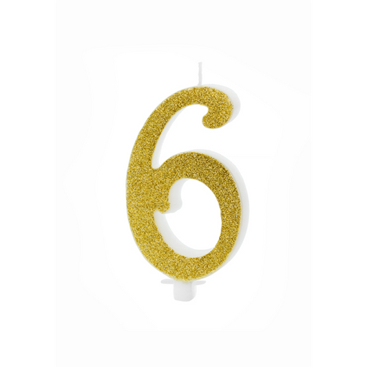 1 Taartkaars XL - Cijfer 6 - Goud Glitter