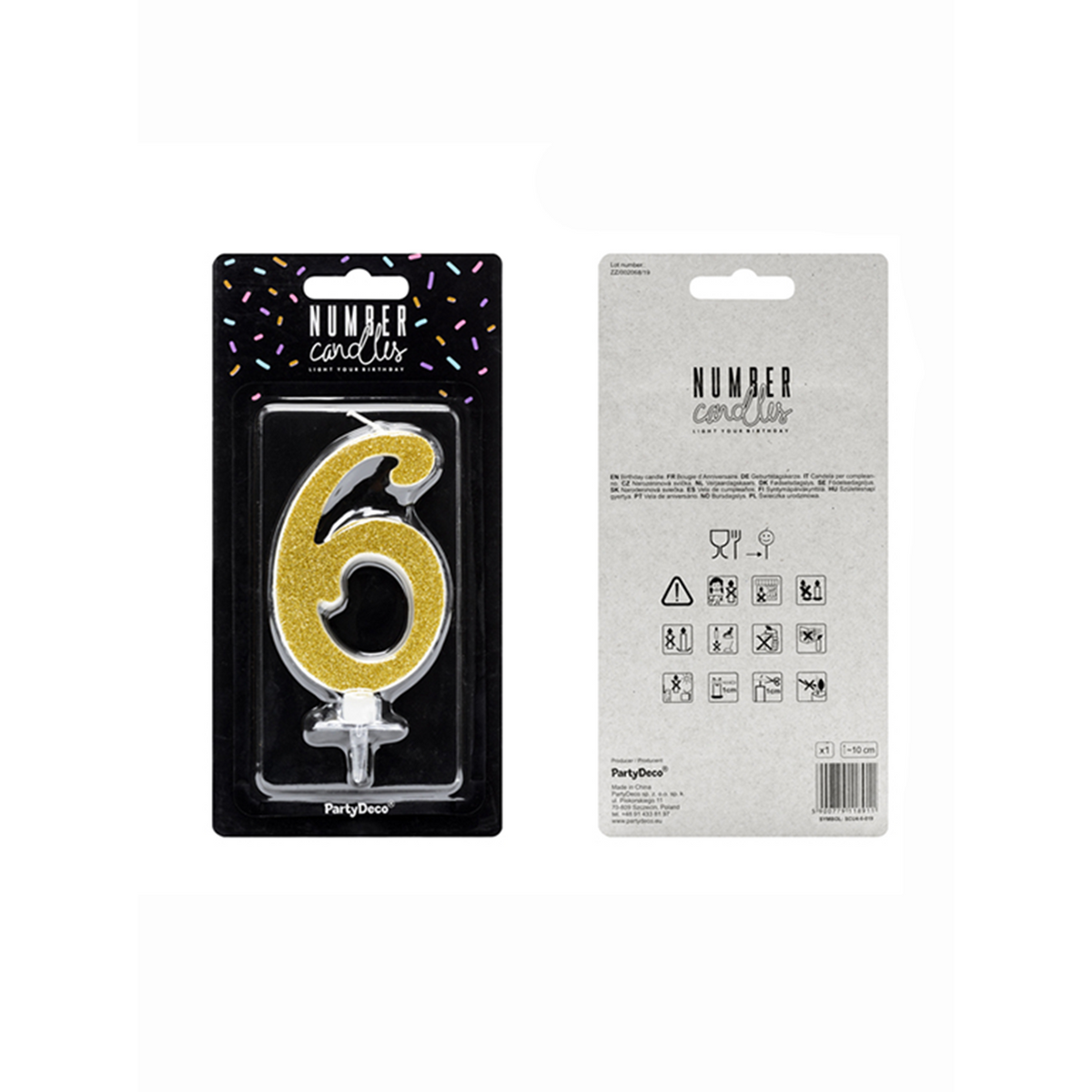1 Taartkaars XL - Cijfer 6 - Goud Glitter