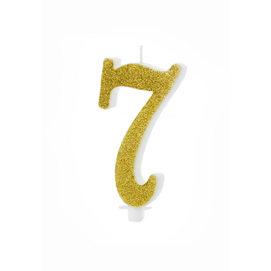 1 Taartkaars XL - Cijfer 7 - Goud Glitter