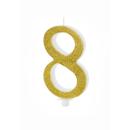 1 Taartkaars XL - Cijfer 8 - Goud Glitter