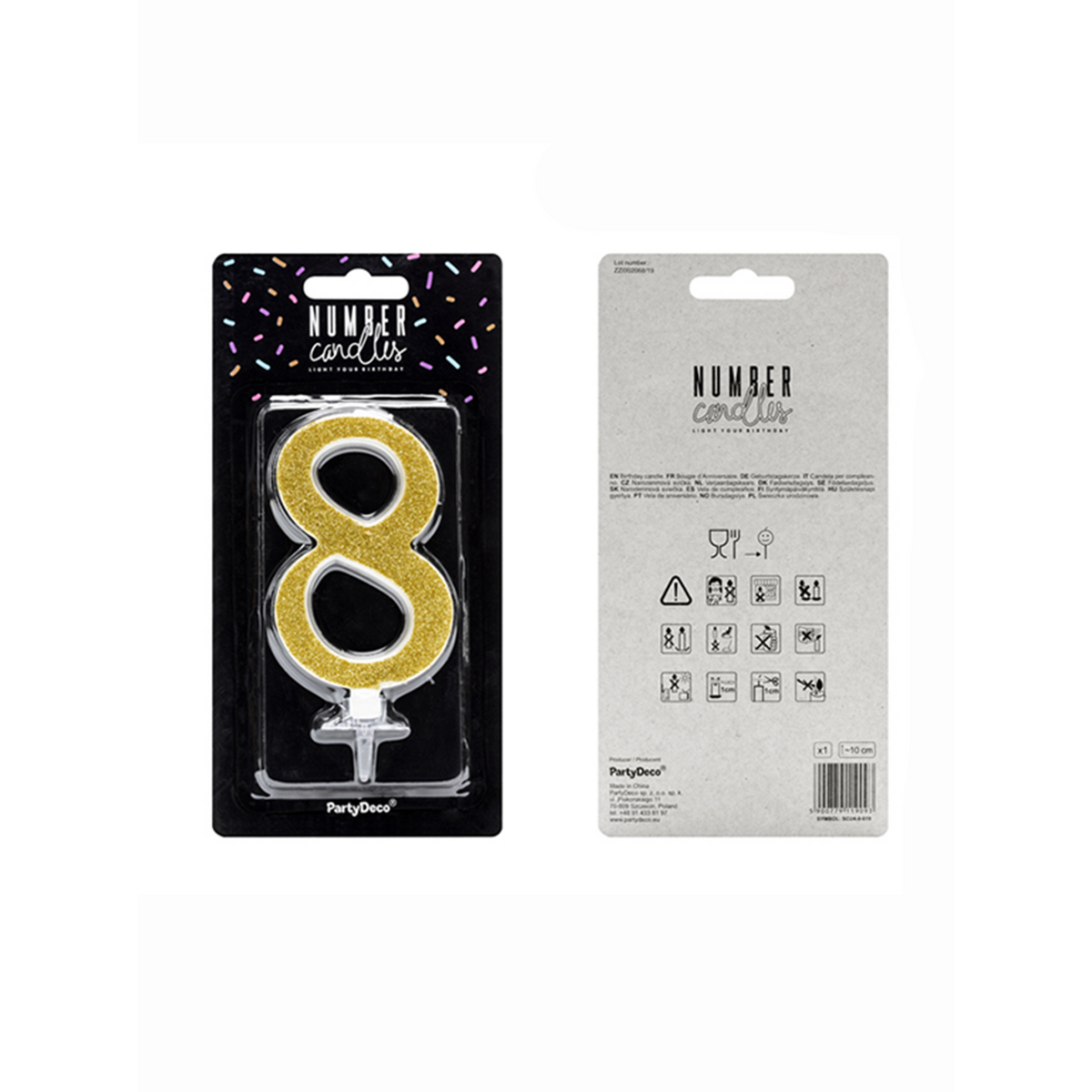 1 Taartkaars XL - Cijfer 8 - Goud Glitter