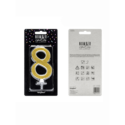 1 Taartkaars XL - Cijfer 8 - Goud Glitter