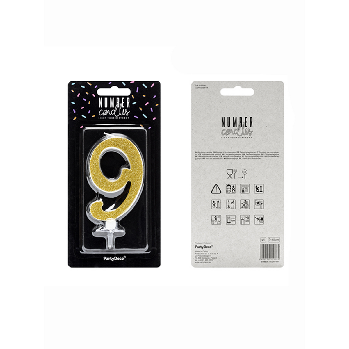 1 taartkaars XL - Cijfer 9 - Goud Glittery