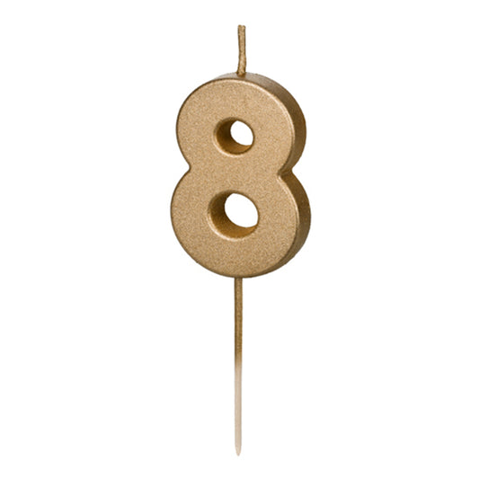 1 taartkaars - Cijfer 8 - Goud