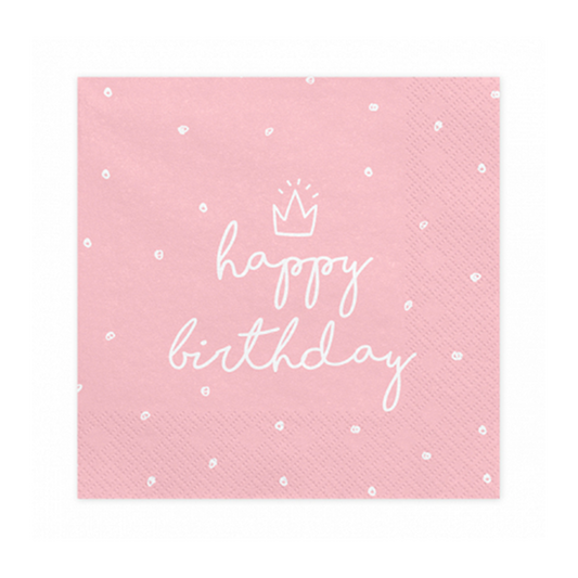 20 Servetten Trend - 33cm - Happy Birthday Roze