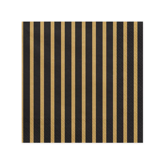 20 servetten - Gestreept - zwart & goud - Ø 33 cm