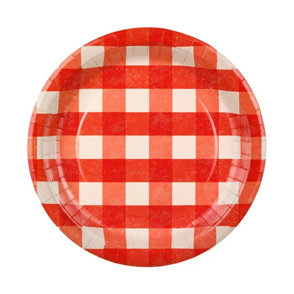 6 papieren borden - geruit - 27cm