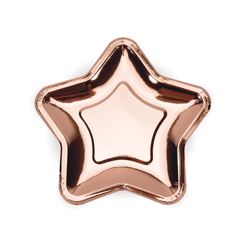 6 kartonnen bordjes Trend - Ø 18 cm - Ster - Roségoud