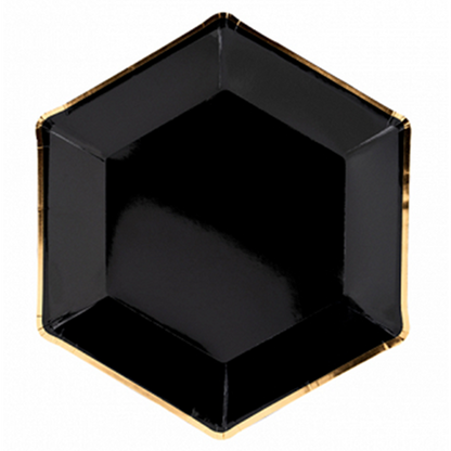 6 kartonnen borden Trend - Ø 23 cm - zwart & goud
