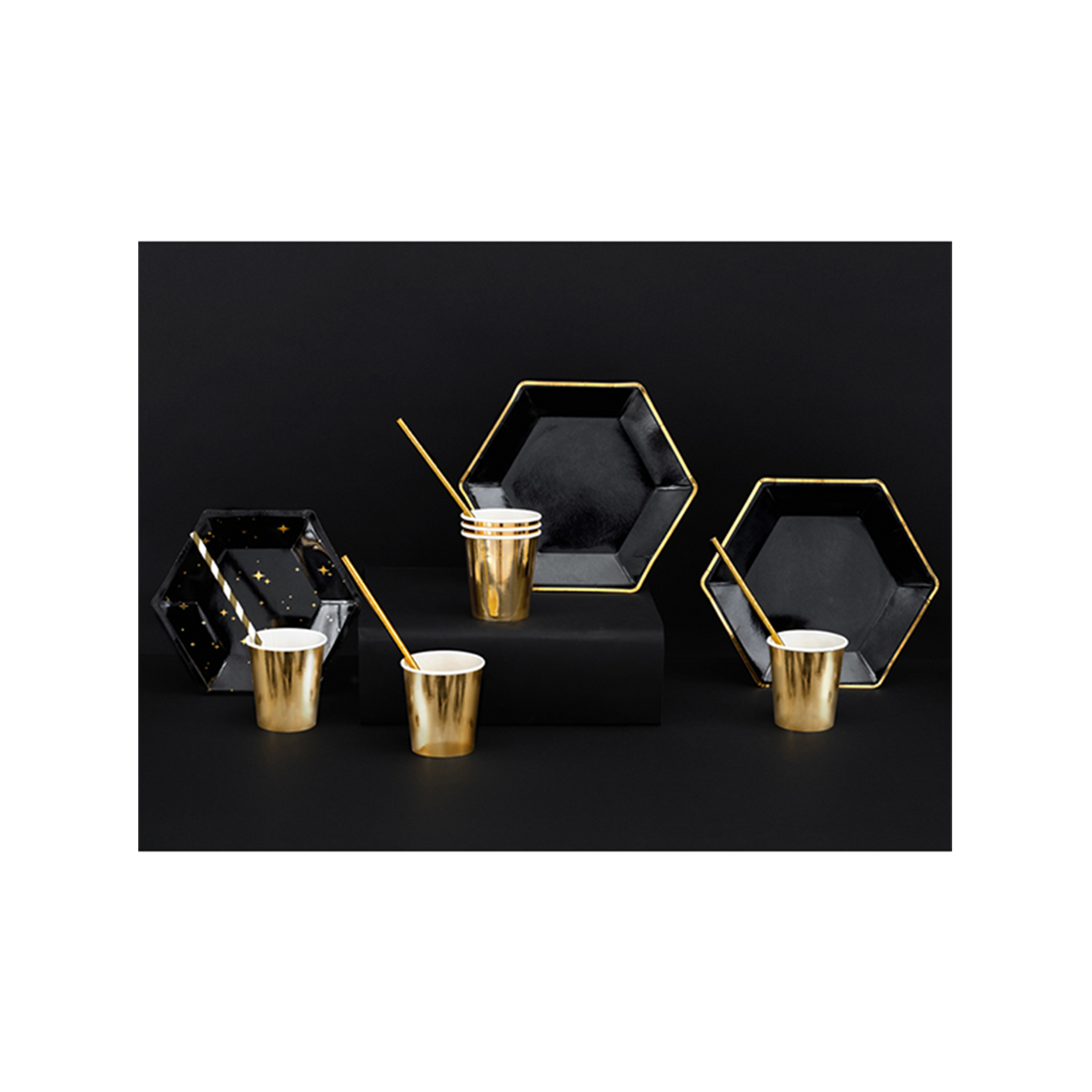 6 kartonnen borden Trend - Ø 23 cm - zwart & goud