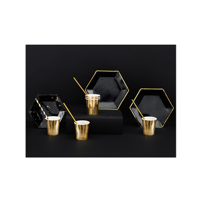 6 kartonnen borden Trend - Ø 23 cm - zwart & goud