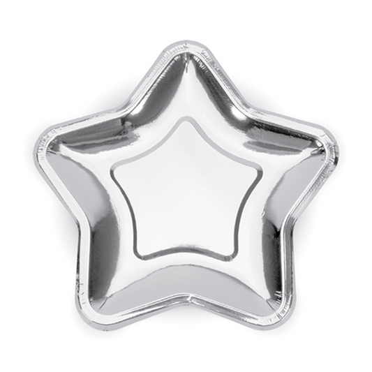 6 Kartonnen borden Trend - Ø 23cm - Silver Star