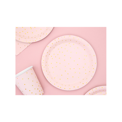 6 Kartonnen borden Trend - Ø 18 cm - Stippen Roze